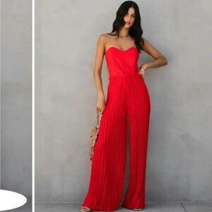 NWT DO+BE Faux Leather Red Bodice Pleated Jumpsuit.  Sz XL
